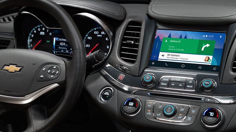 Digital dashboard and navigation display of the 2018 Impala with Android Auto interface
