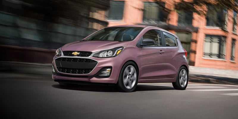 Chevrolet Spark in motion on the road