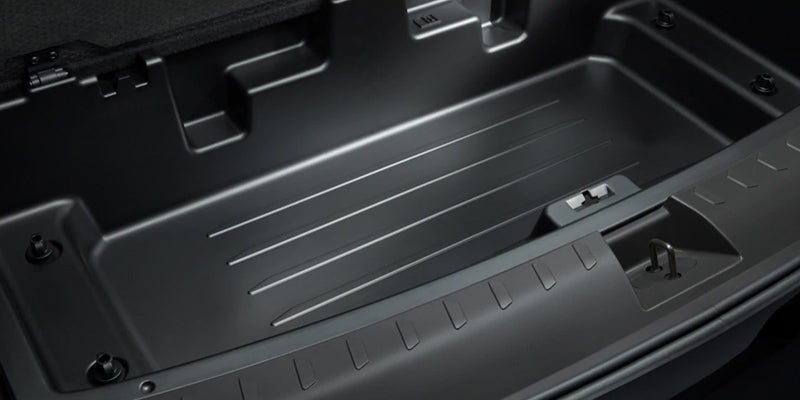 Close-up of rear underfloor storage compartment in the 2021 Chevrolet Traverse